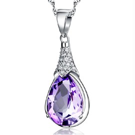 CTEW Purple Cubic Zirconia Crystal Drop Pendant Necklace for Women 14K Gold Plated Crystal CZ Dainty Choker Necklace | Silver Necklaces Wedding Necklace for Women