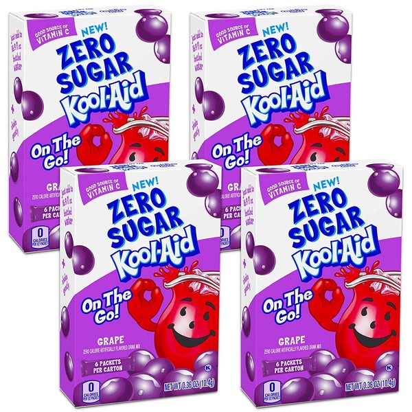 Kool-Aid Sugar Free Low Calorie Drink Mix 6 easy open packets (Pack of 4) Gluten Free (Grape)