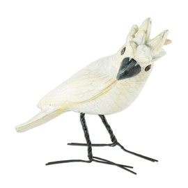 NOVICA Artisan Handcrafted Ceramic Sculpture Artisan White Cockatoo Guatemala Painted Bird [6in H x 2in W x 4.1in D] ' Umbrella Cockatoo'