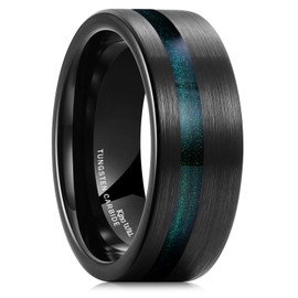 King Will Men's Wedding Band 8mm Black Plated Brushed Tungsten Rings for Men Blue-green Flowing Light and Color - Size 7-14 for Daily Wear丨Galaxy Collection 9.5