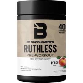 Iron Brothers Ruthless Preworkout Powder for Women & Men | Creatine-Free Nitric Oxide Booster | Energy & Focus | Natural Workout Supplement, Bulk Pre-Workout | 40 Servings (Peach)