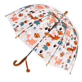 MRTLLOA Kids Fox & Hedgehogs Clear Bubble Umbrella, Toddler Grip Curved Handle Stick Rain Umbrella(Fox & Hedgehogs)