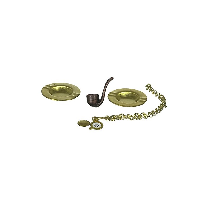 Dollhouse Miniature Smoking Set - Pipe, Watch, Ashtrays