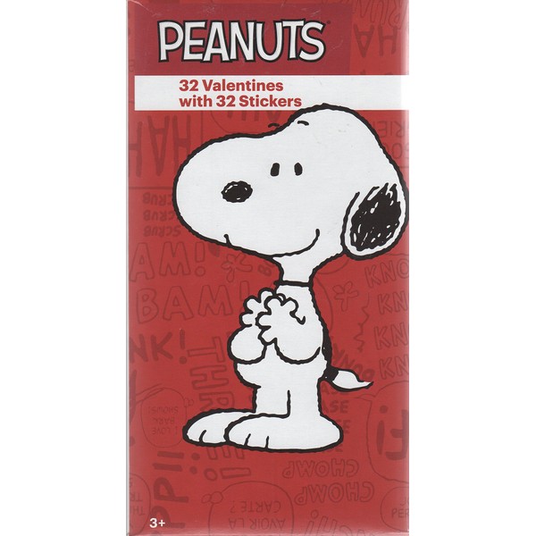 Peanuts Snoopy Valentine Cards for Kids with Stickers - Pkg. of 32 (31822)