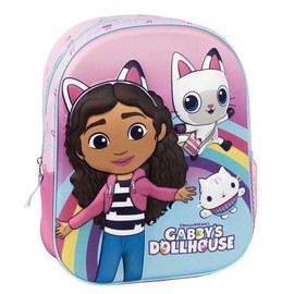 Gabby's Dollhouse Children's Backpack Pink Zip 25 x 31 x 10 cm Kids Backpack with 3D Details Padded Handles Original Product Designed in Spain Pink Estándar Casual, pink, Casual