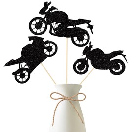 Motorbike Happy Birthday Centerpieces Sticks, Motorbike Theme Birthday Party Decorations, Motorcycle Rider Dirt Bike Racing Theme Baby Shower Party Decoration Supplies 12 Pieces Black