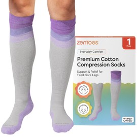 ZenToes Compression Socks for Women & Men, Gradual 15-20mmHg Compression Socks Men With Targeted Cushioning, Breathable Cotton Blend for All Day Comfort, Lilac, Large, Regular
