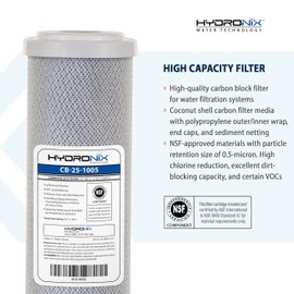 Hydronix 4 Pack Carbon Block Water Filters Coconut Shell CTO for Whole House, RO, DI, Hydroponics - 10" x 2.5", 5 Micron