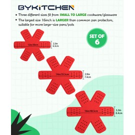 BYKITCHEN Pan Protectors for Stacking, Pot and Pan Separators Pads with Stars, Pot Protectors for Stacking and Protecting Your Cookware(6pcs & 3 Sizes)