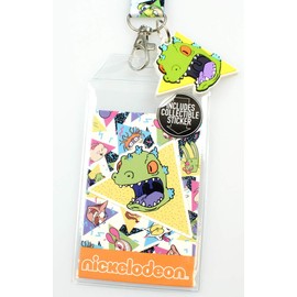 Nickelodeon 90s Rugrats Ren and Stimpy Catdog ID Lanyard Badge Holder with Reptar Pendant and Collectible Sticker