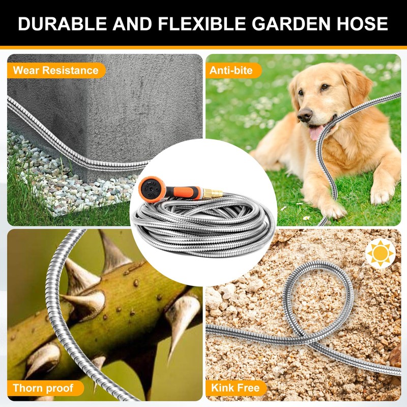 Metal Garden Hose 75ft, Stainless Steel Water Hose 75ft with