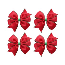 4PC Christmas Hair Bow Clips for Women Girls 4 Inch Party Dress up Hair Accessories Red with Green Edge