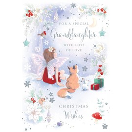 Granddaughter Christmas Card Modern Fairy Fox Rabbit 7.5" x 5" Lovely Verse