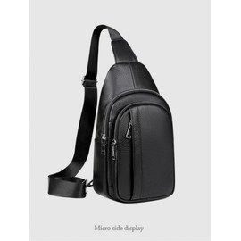 Genuine Leather Sling Bag, Men's Crossbody Chest Pack, Black, Large Capacity (XB2310#)