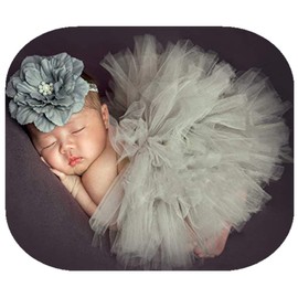 Baby Photography Props Boy Girl Photo Shoot Outfits Newborn Lovely Costume Tutu Dress Flower Headband (Gray)