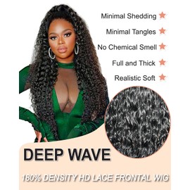 13x4 Deep Wave Lace Front Wigs Synthetic Black Wig Pre Plucked HD Transparent Lace Front Wig 180% Density Natural Long Wigs for Women 30 Inch Wear and Go Glueless Wig With Baby Hair Loose Wavy Wig