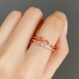 Elegant Infinity Ring for Women 14K Gold/Rose Gold Plated 8 Love Knot Symbol BFF Band Cubic Zirconia Bridal Rings Sets CZ Engagement Wedding Promise Stackable Ring for Comfort Fit (Rose Gold 7)