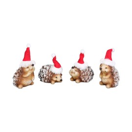 Transpac Imports, Inc. Small Pinecone Back Hedgehogs with Santa Hats 3.5 x 2.5 Resin Christmas Figurine Set of 4