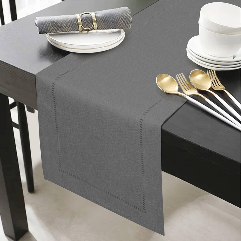 BAZIOE Linen Table Runner Gray Table Runner Washable Modern Table