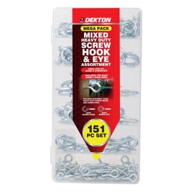 Dekton 151pcs Hook Assortment Set-Multi-Purpose Hooks for Hanging & Organizing| Includes Cup Hooks, Screw Eyes, S-Hooks, Ceiling Hooks etc| Durable Metal Construction| Ideal for Home, Garage, Workshop