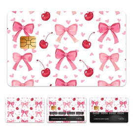 Peacoblue Bank Card Sticker Cute Pink Bows Credit Debit Card Custom Skin Cover Protector, 4 Styles Waterproof Scratch-Proof and Aesthetic Decal for Most Popular EBT Transportation Key Card