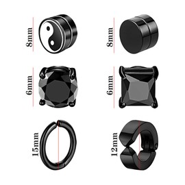 NEWITIN 6 Pairs Stainless Steel Magnetic Stud Earrings for Men Magnetic Earrings Men Clip on Earrings Non Piercing Earrings Unisex CZ Magnetic Earrings Diamond Earrings for Women Men, Stainless Steel,