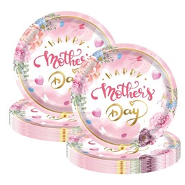24PCS Mother's Day Disposable Paper Plates 7inch Spring Flowers Theme Best Mom Ever Birthday Party Tableware Supplies