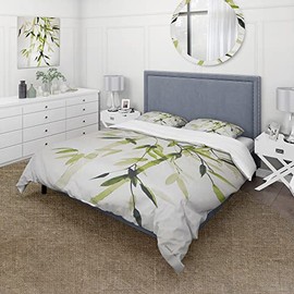 DesignQ Simplist Bamboo Leaves II Lake House Duvet Cover Set, Green Duvet Cover Set King, Floral Bedding Set of 3 Pieces, All Season Lake House Bedding Sets King