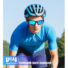 Vayoyomeb Sports Sunglasses for Men Women Polarized Sport Sun Glasses Wrap Around UV Protection for Running Cycling Fishing Driving, Ice Blue
