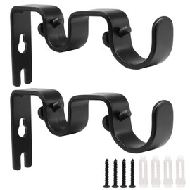 Bonsicoky 2 Pack Heavy Duty Double Curtain Rod Brackets, Black