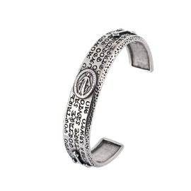 BaBakiak Virgin Mary Cross Bracelet - Virgin of Guadalupe Scriptures Stainless Steel Bangle - Religious Catholic Gifts, Standard, Stainless Steel, no gemstone