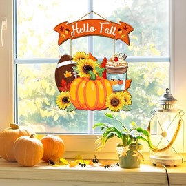 Fall Thanksgiving Door Sign, Wooden Harvest Decorations, Indoor Outdoor Farmhouse Porch Decor (3)