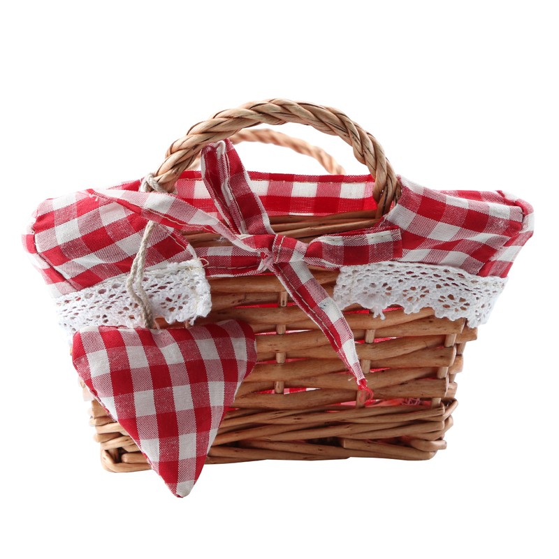 Premier Housewares Rectangle Willow Basket with Gingham Lining - Red