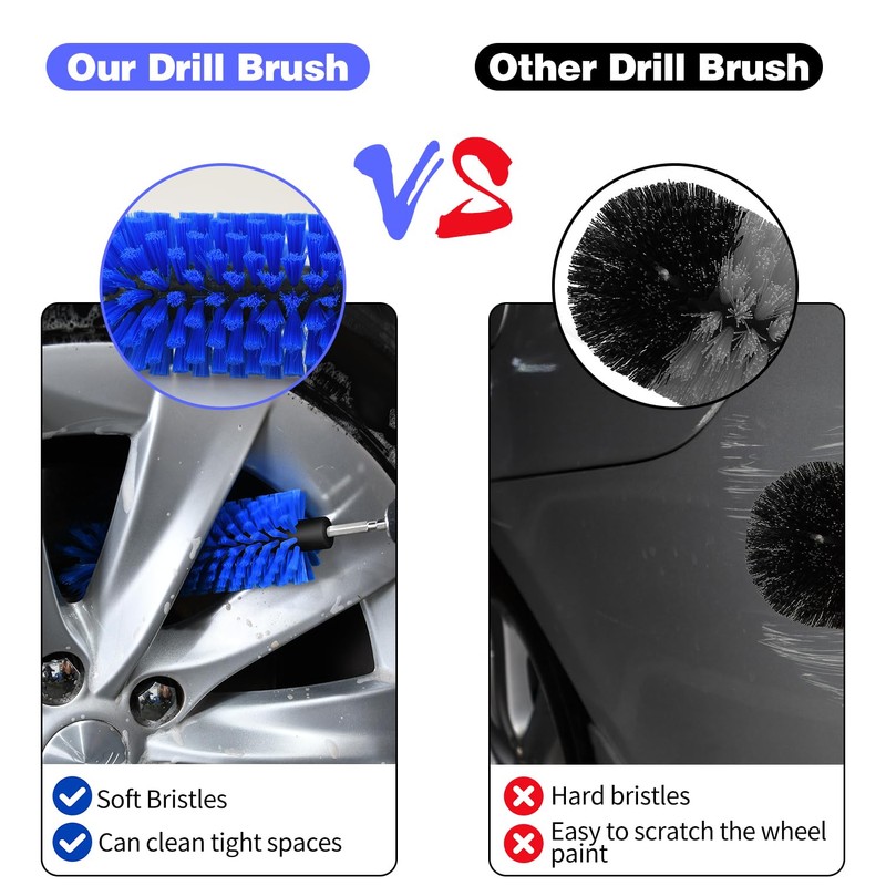 Drill Brush for Car Wheel and Bottle, 25cm Long, for