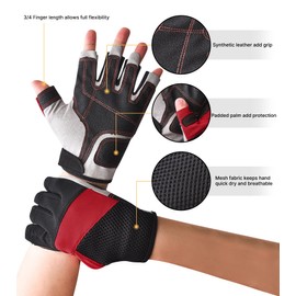ChinFun Sailing Gloves Fingerless Grip Padded Palm Accessories kayaking Gloves Men for Fishing Paddling Canoeing Rowing Boaters Workout Gloves Women Youth Kids Red M