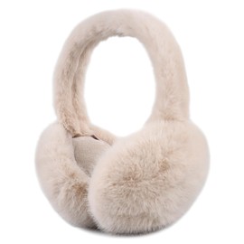 MniJiza Women Winter Ear Muffs Foldable Fluffy Ear Warmer Faux Fur Ear Cover Cold Weather Outdoor Earmuffs (Beige)