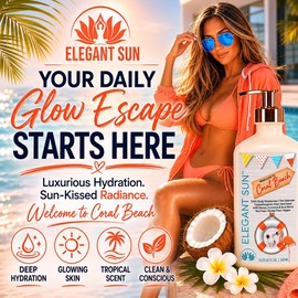 Elegant Sun Crema Hidratante Diaria Coral Beach, Loción Prolongadora Del Bronceado, Para Después Del Sol O De Las Camas De Bronceado, A Base De Aloe Vera, Hipoalergénica, Para Pieles Sensibles, Ideal