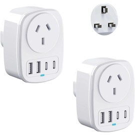 Lylilidy AU to UK Travel Adapter, Autralia to UK Travel Plug with 4 USB Ports(2 USB C), Type G Travel Converter for AUS to Qatar Ireland Hong Kong England Scotland Kenya Dubai London British (2 Pack)