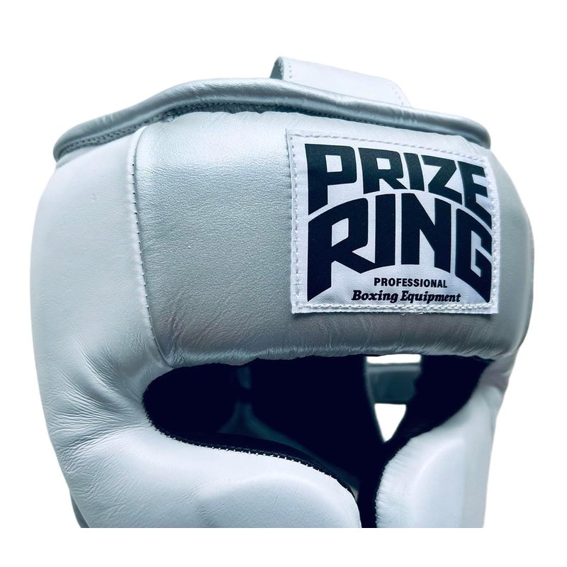 PRIZE RING "Professional SS" Genuine Leather Headgear Silver/White Large