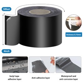 Heelos Deck Joist Tape 4"×50,4 Pack Weather-Resistant Butyl Joists Tape Waterproof Flashing Tape, Self-Adhesive Joist Tape Decking for Wood Decks Joist Beams Roof