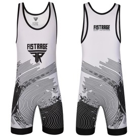 FISTRAGE Wrestling Singlet For Men & Women Powerlifting Body suit (White-Black, S)