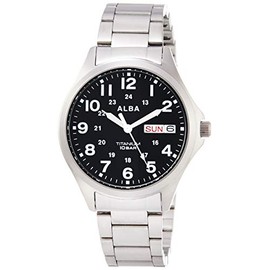 Seiko Watch AQPJ402 Men's Aruba Quartz Wristwatch, Titanium, Sporty, Reinforced Water Resistance for Daily Use (10 ATM), Date and Week Indication, Silver, Dial color - black, Quartz Titanium Sporty Watch