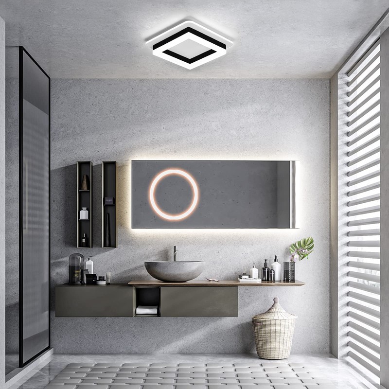 CANEOE Square Modern Led Ceiling Light Fixture, 24W Black Flush