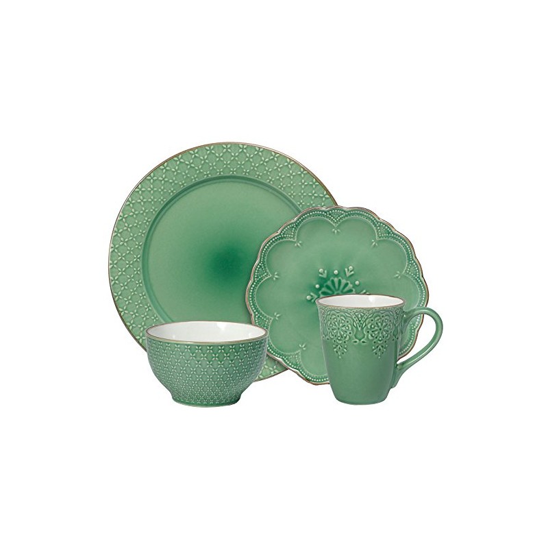 Pfaltzgraff French Lace Dinnerware Set, 16 Piece, Green