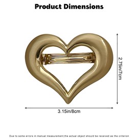 JazSwirl Metal Barrettes for Women, Metal Hair Barrettes Snap Hair Clips, Hair Clips Barrettes, Barrette Clips Barrettes Hair Snap Clips for Women (Gold Heart)