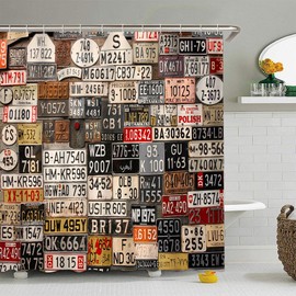Jingjiji Car Shower Curtain Old License Plate Rusty Metal Sign Retro American Truck Poster Garage Antique Country Farm Bathroom Decoration Curtains Polyester Fabric Waterproof with Hook 70 x 70 Inch