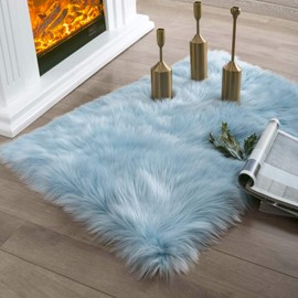 Ashler Faux Fur Rug, Fluffy Shaggy Area Rug Ultra Soft 2 x 2.9 Feet Rectangle Fur Rug Light Blue Fuzzy Rug Machine Washable Shag Rug, Nursery Decor Throw Rugs for Bedroom, Kids Room, Living Room