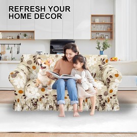 GOSTADY Loveseat Couch Cover Slipcover 1 Piece Stretch Printed Love Seat Covers for 2 Cushion Couch Sofa Pet Friendly Furniture Protector Slipcovers with Skirt for Living Room (2 Seater, Color 3)