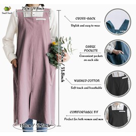 Small snail Apron Cotton Linen Solid Color Japanese Style Cross Bandage Halter Pinafore with Pocket Literature Art Flower Shop Clothing for Women Men Cooking Kitchen Casual Aprons Plus Size Pink