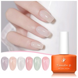 TONITU G · Jelly Color Gel Nail Polish Set 6Pcs Kit, Black White Gray Nude Pink Green UV LED Soak Off for Salon Manicure and Nail Art DIY Gift for Women